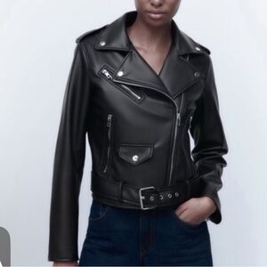 Zara Black Leather Biker Jacket